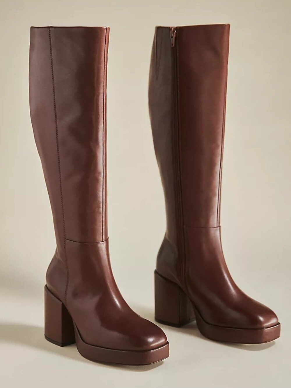 Seychelles "No Love Lost" Brown Leather Platform Knee-High Boots